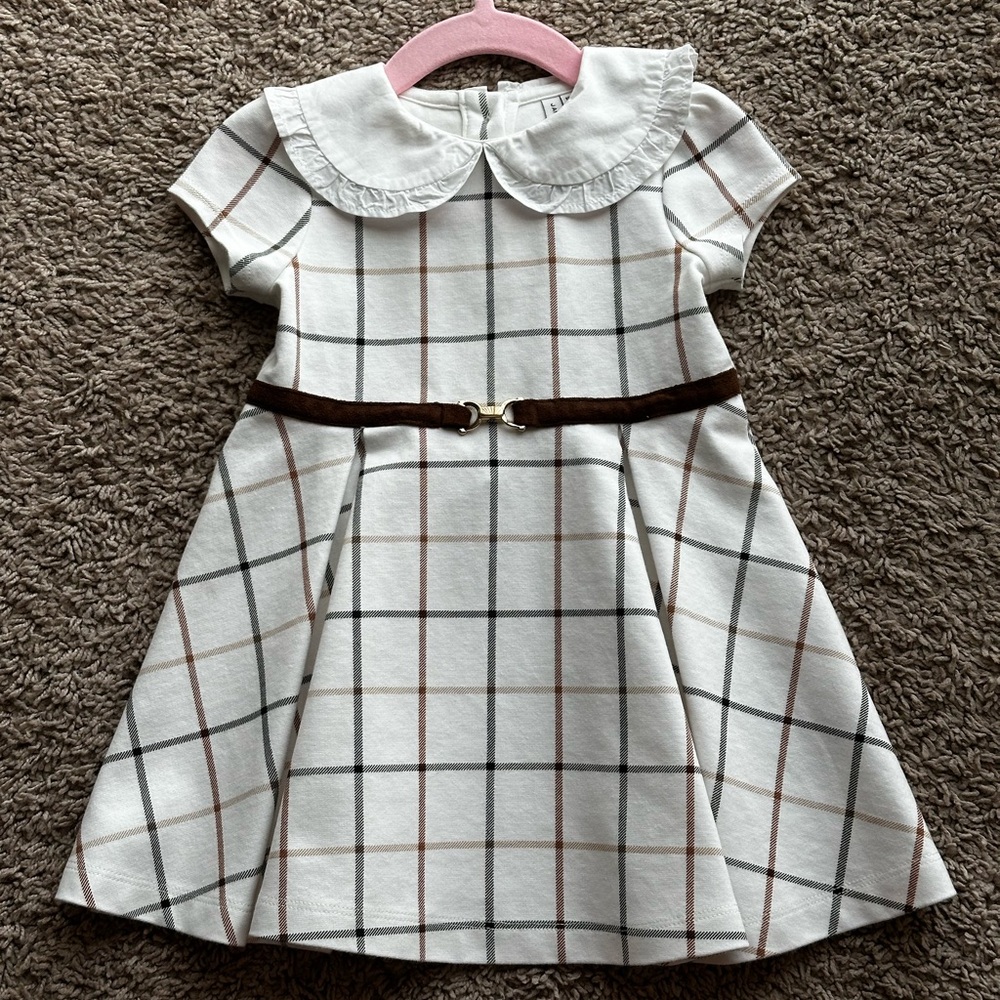 Janie and Jack Brown and White A-Line Dress with Peter Pan Collar